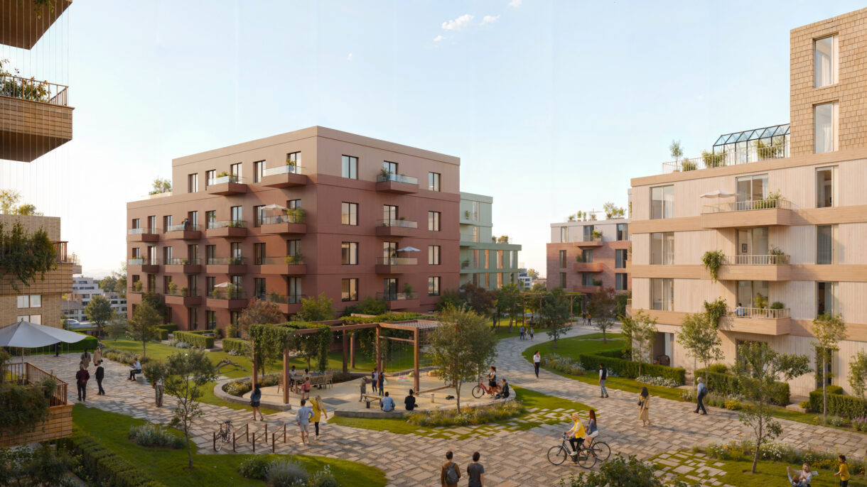 Boligblokker og grønt gårdsrom