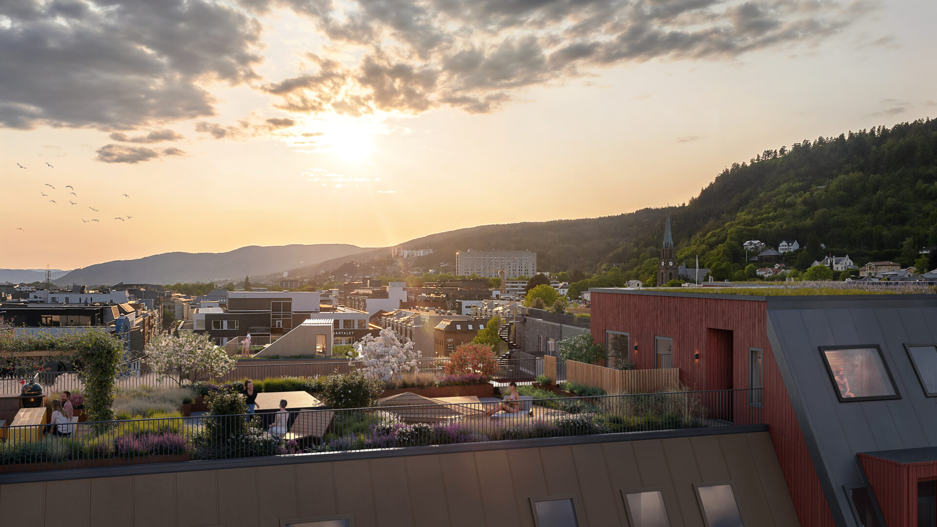 Utsikt fra takterrassen. Illustrasjon.