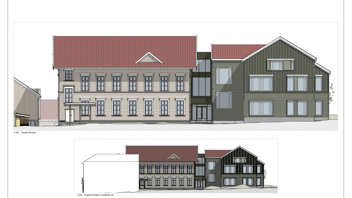 Fasade nordøs. Tegning.