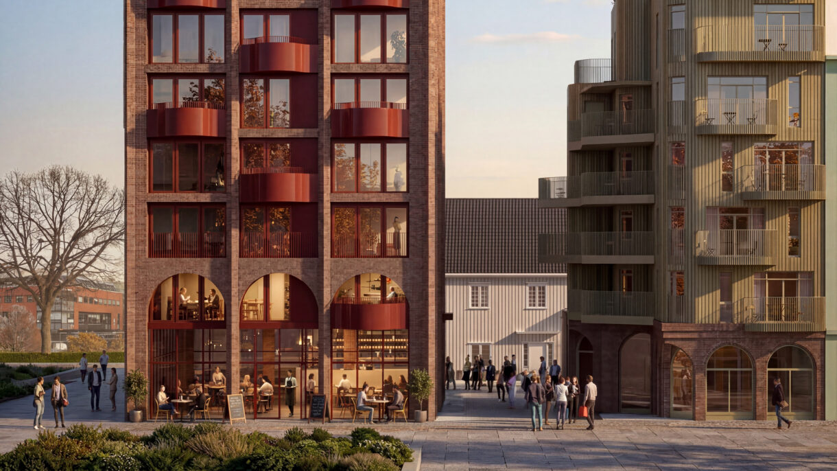 Boligblokk med balkonger. Rendering