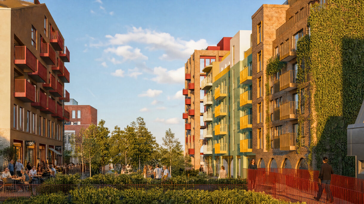 Nybygg og park. Rendering