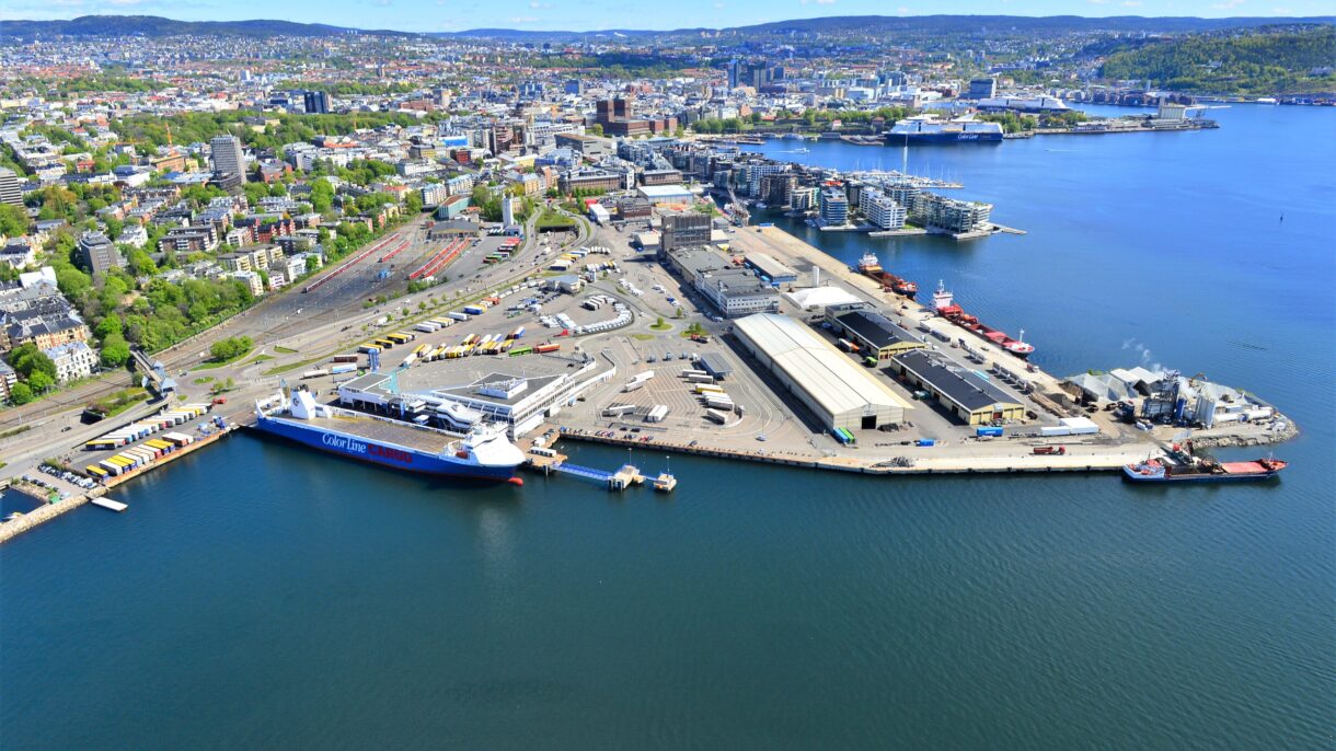 Havneområdet Filipstad slik den ser ut i dag. Flyfoto.
