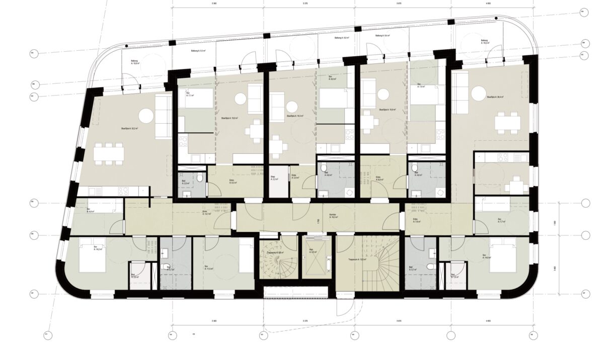 Plan som viser ulike leilighetstyper