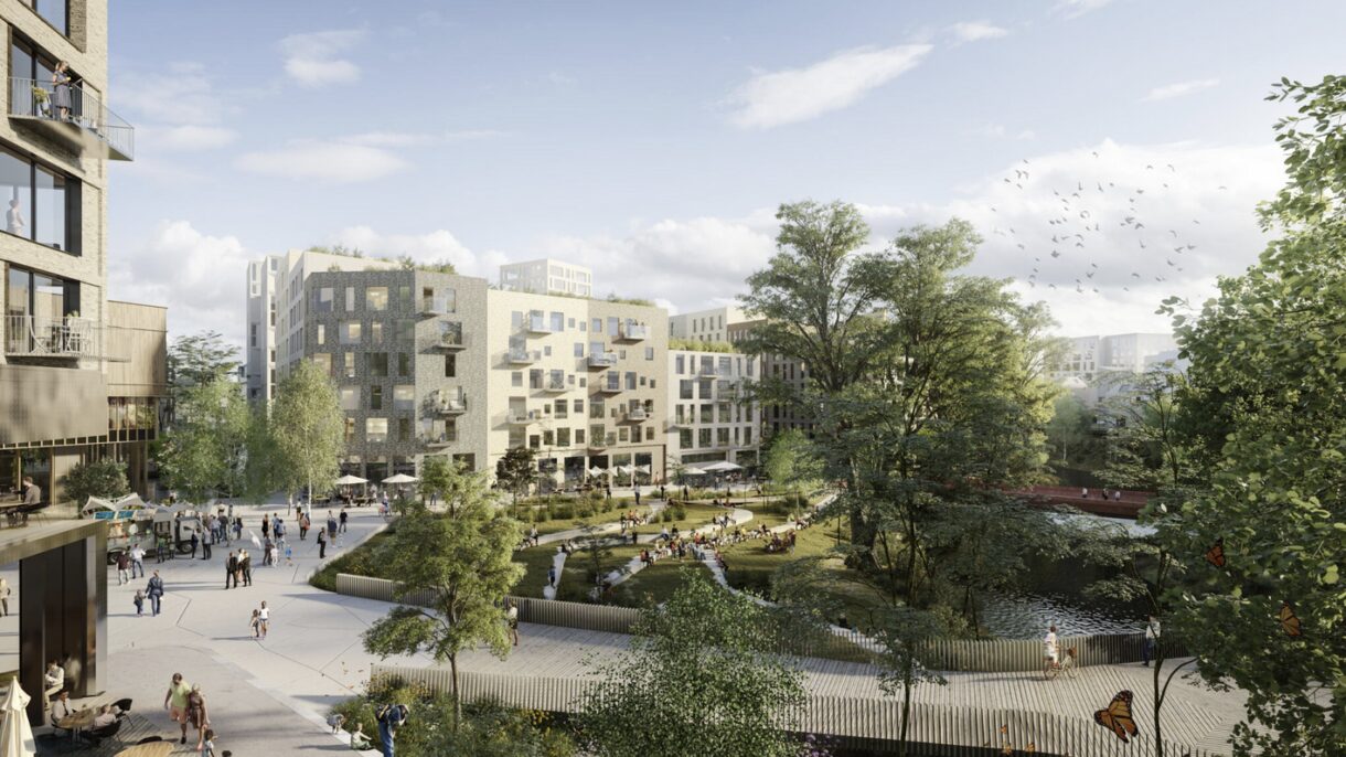 Rendering of planned urban development in Lilleakerbyen with an open Culture Square.