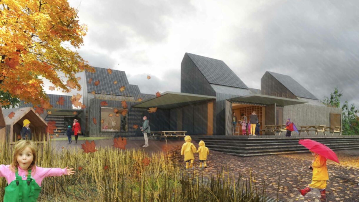 Kistefossdammen barnehage i Heggedal. Illustrasjon: Christensen og CO arkitekter a/s