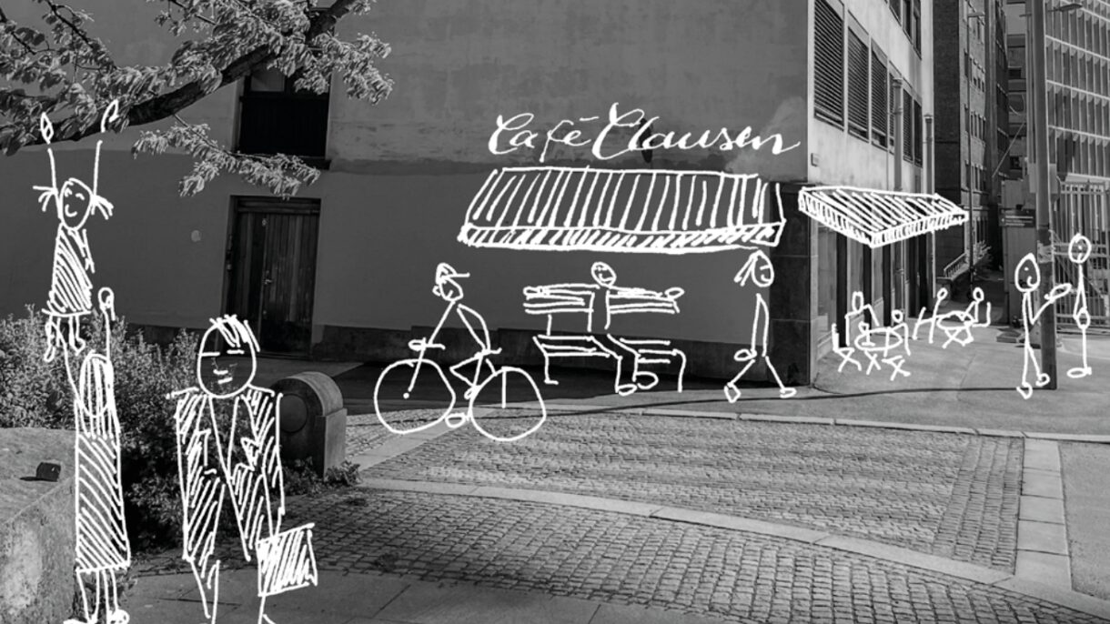 Den funksjonalistiske forretningsgården Grubbegata 16 skal rehabiliteres med sosial bærekraft i sentrum. Ill.: Catharina Sletner, Byantropologene