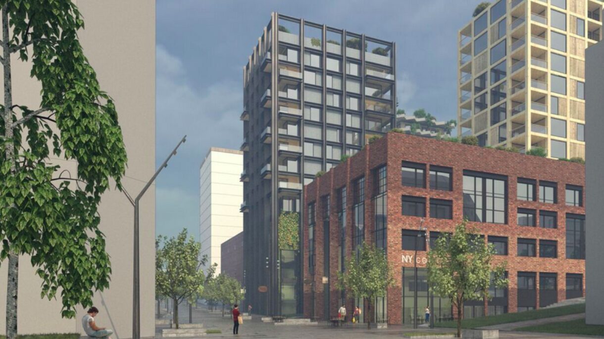 Gullhaug torg 1 utvikles til å bli et fullblods ombruks- og gjenbruksbytt. Utbygger: Avantor. Arkitekt og ill.: MAD