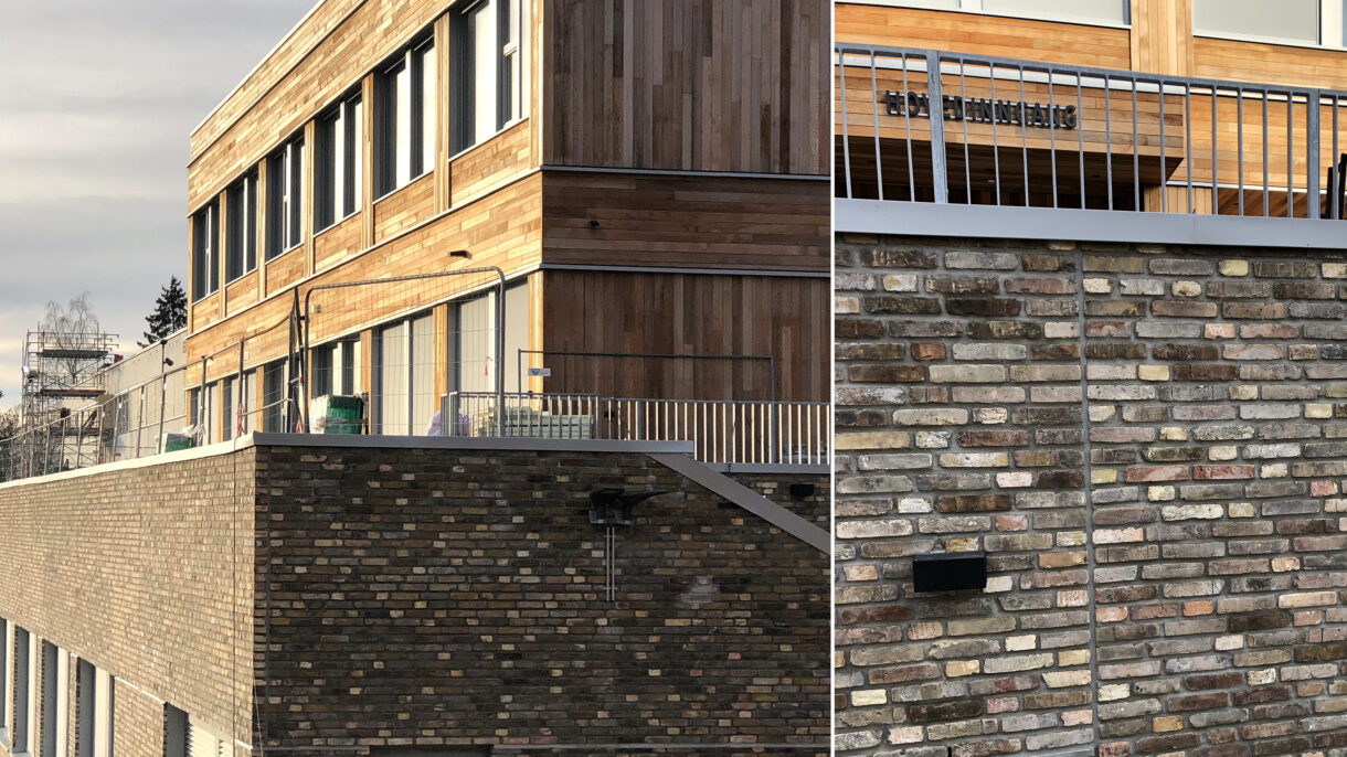 Det er brukt 650 kvadratmeter dansk ombrukstegl på Eikeli videregående skole.