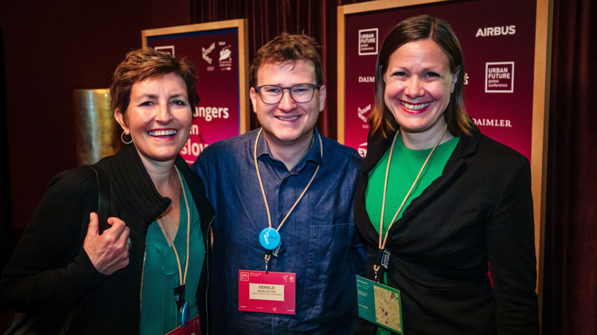 Birgit Rusten (FutureBuilt), Gerald Babel-Sutter (Urban Future) og Hanna E. Marcussen (byråd for byutvikling Oslo) under åpningen av Urban Future onsdag. Foto: Geir Anders Rybakken Ørslien