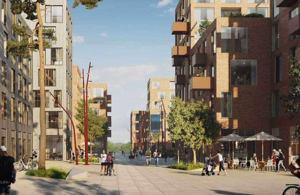 Nansenløkka på Fornebu planlegges bilfritt i dagen (kun nyttetransport, flytting og brannbil) og det etableres tre sykkelparkeringsplasser per bolig. Utbygger: OBOS Fornebu. Arkitekt: Dyrvik Arkitekter AS, Transborder Studio AS Nansenløkka på Fornebu planlegges bilfritt i dagen (kun nyttetransport, flytting og brannbil) og det etableres tre sykkelparkeringsplasser per bolig. Utbygger: OBOS Fornebu. Arkitekt: Dyrvik Arkitekter AS, Transborder Studio AS