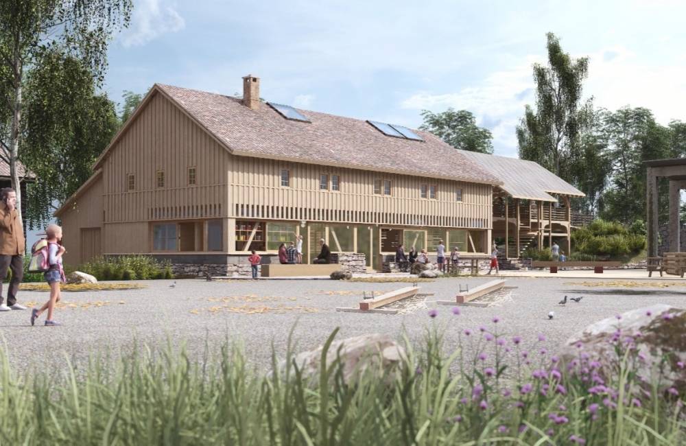 Det nye bygget TradLab TRE skal ligge midt i Friluftsmuseet. Ill.: Olav Vidvei/Norsk Folkemuseum Det nye bygget TradLab TRE skal ligge midt i Friluftsmuseet. Ill.: Olav Vidvei/Norsk Folkemuseum