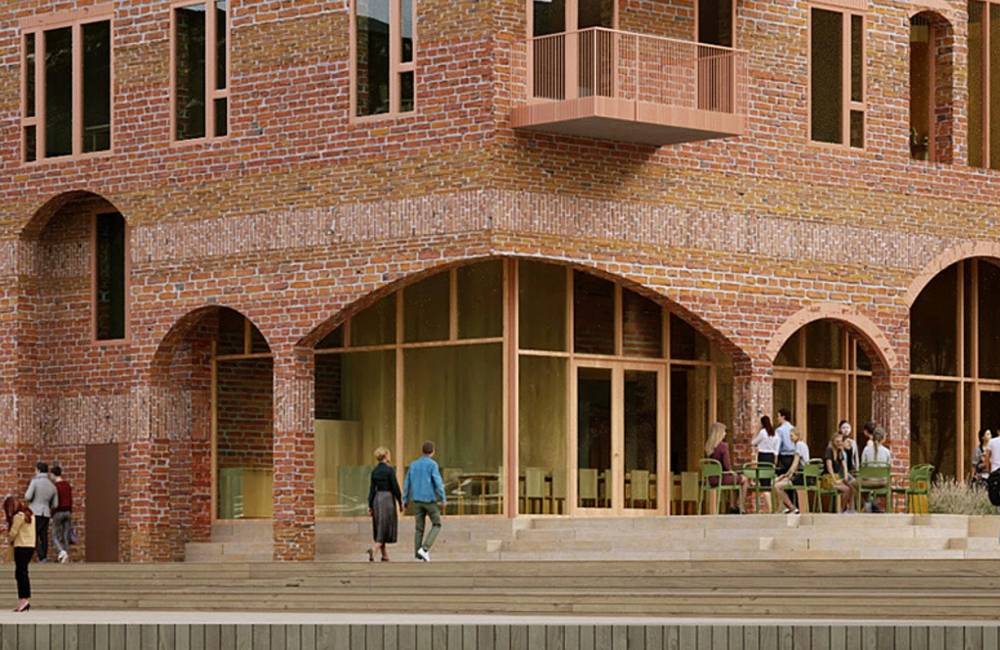 Fasaden på Delegården er tegnet av i ombrukstegl med et konsept som tar høyde for at teglen kan komme i ulike størrelser, farger og typer.Ill.: Kaleidoscope