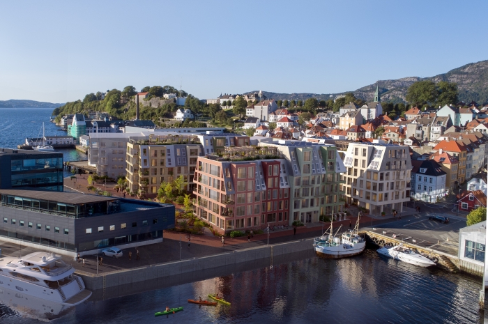 Nøstebukten Brygge har mål om 70 prosent ombruk fra tidligere TV2-hovedkvarter. Ill.: Mad arkitekter Nøstebukten Brygge har mål om 70 prosent ombruk fra tidligere TV2-hovedkvarter. Ill.: Mad arkitekter